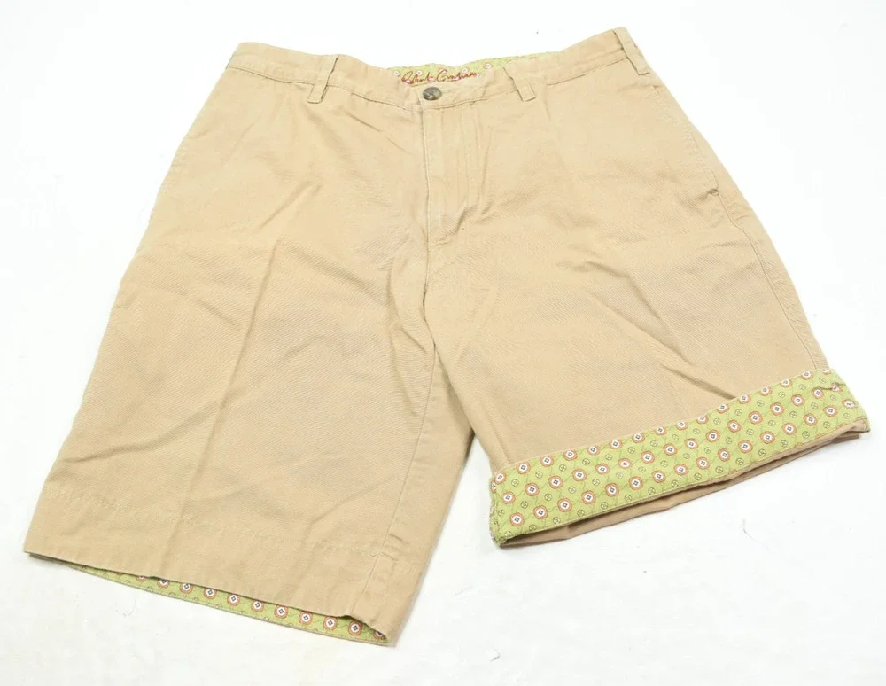 Robert Graham Chino Shorts Mens 34 Beige Khaki Flip-Cuff Cotton 10